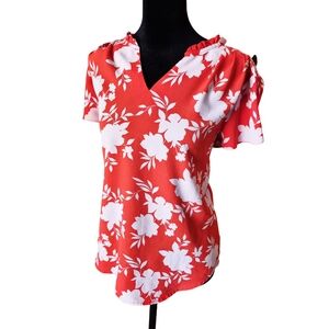 41 Hawthorn Red Floral Short Sleeve Blouse | Size Small